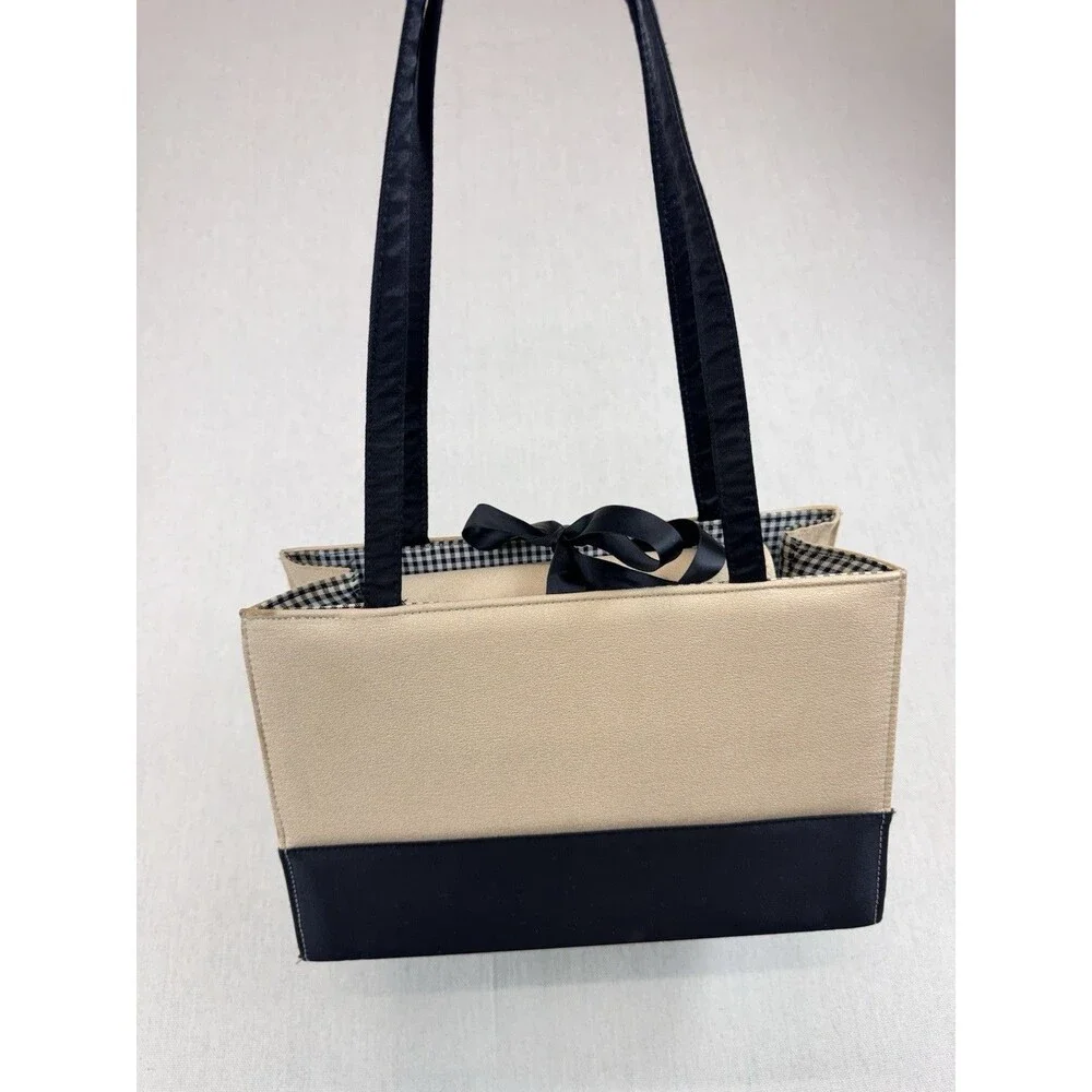Kate Spade New York Gold Black Tote Bag & Gingham Zip Pouch Bow Canvas Large